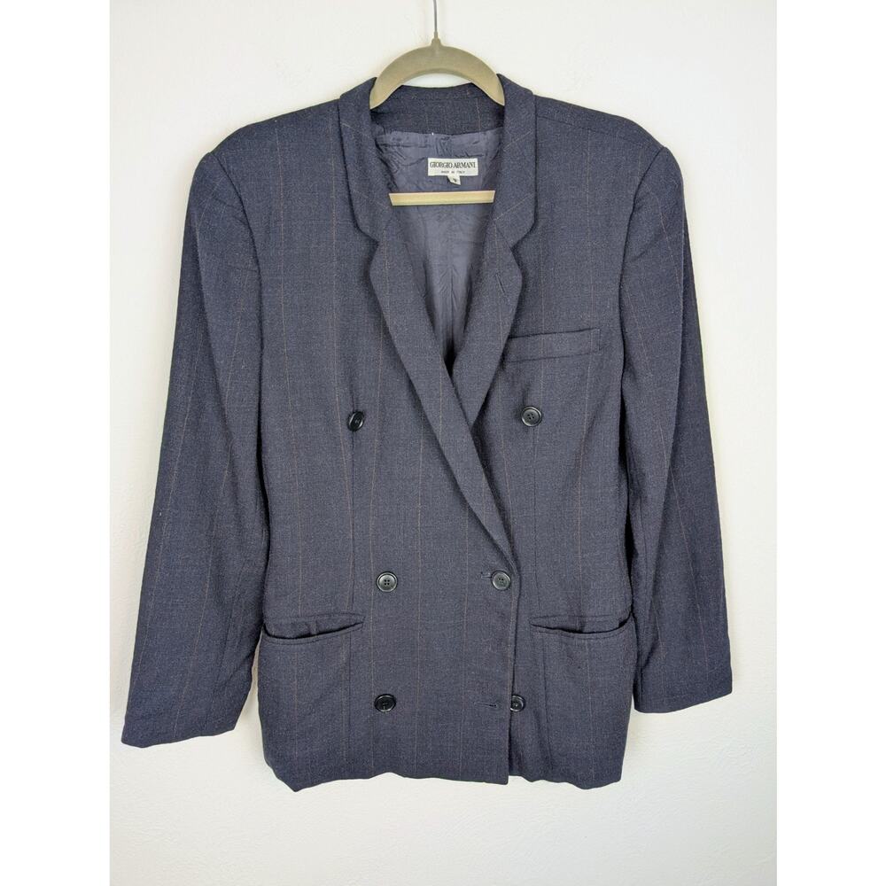 Giorgio Armani Blazer Jacket Wool Pinstripe Vintage Designer Navy Blue Size 6